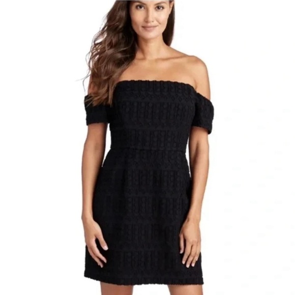 Vineyard Vines Black Off Shoulder Jacquard Cocktail Dress Women’s Size 8 NWT - Picture 1 of 7